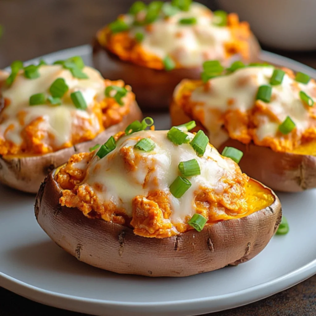 Creamy Buffalo Chicken Stuffed Sweet Potatoes
