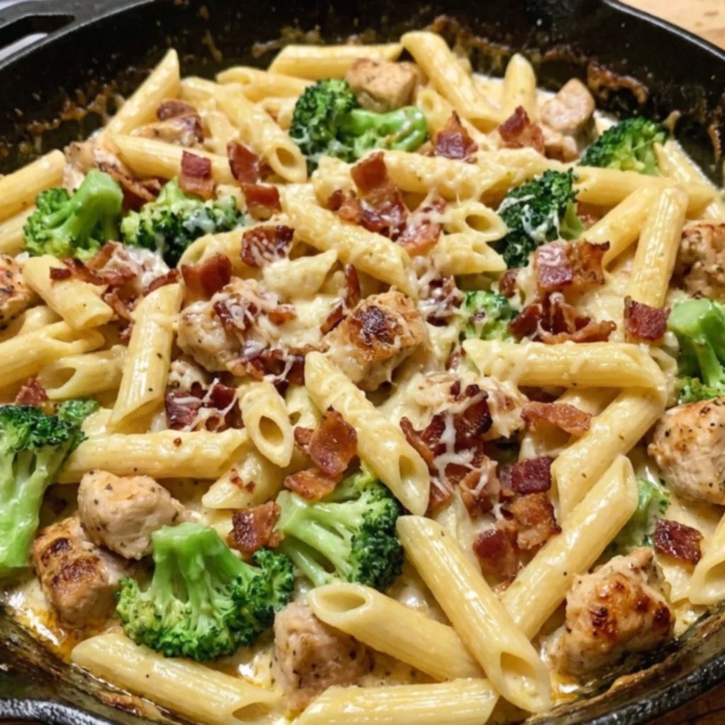 Creamy Chicken Broccoli Bacon Alfredo Penne