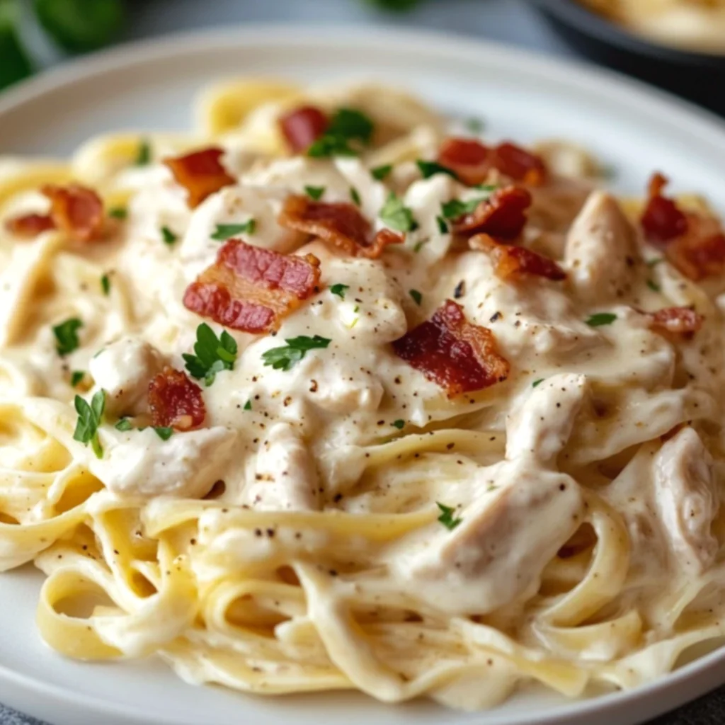 Creamy White Cheddar Bacon Chicken Alfredo Pasta
