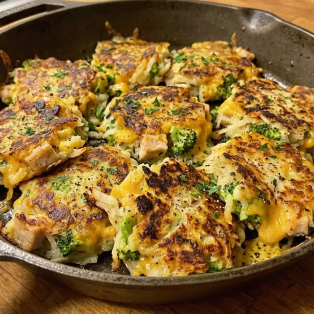 Crispy Broccoli Cheddar Chicken Hash Brown Patties