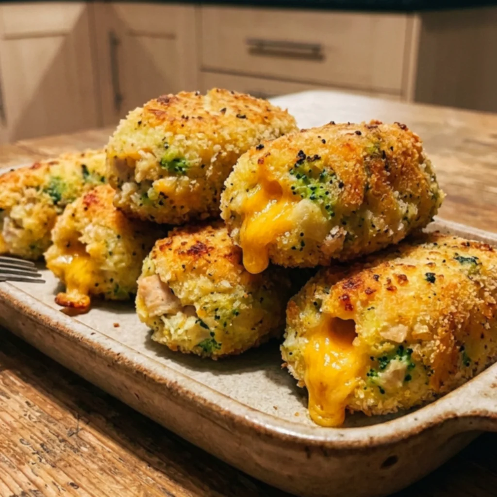 Crispy Broccoli Cheddar Chicken Loaded Potato Croquettes