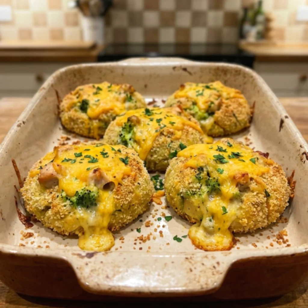 Crispy Broccoli Cheddar Chicken Stuffed Potato Cakes