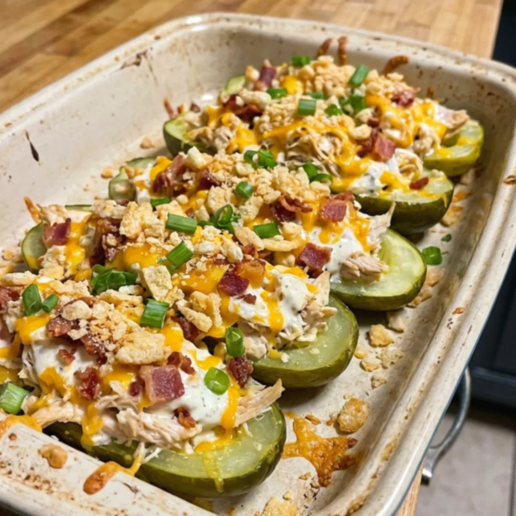 Crispy Chicken Bacon Ranch Stuffed Pickle Boats