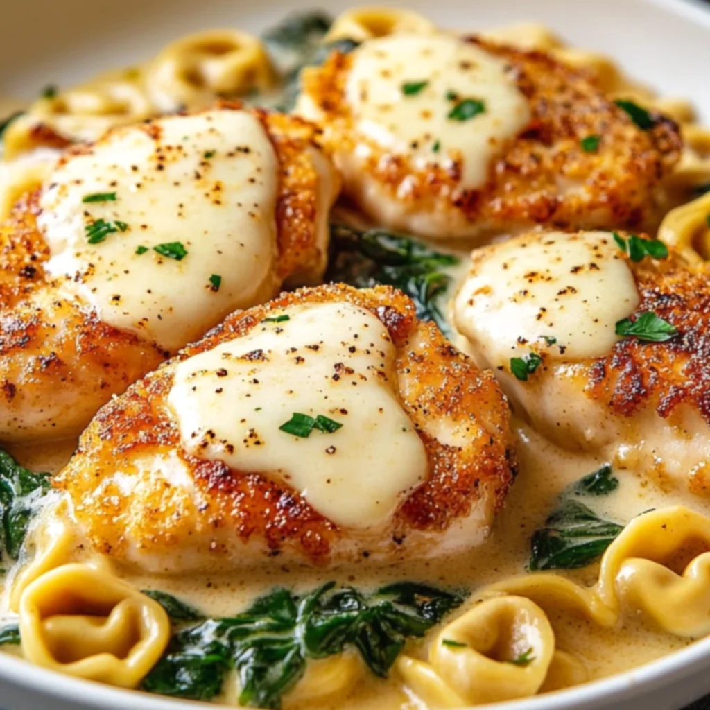Crispy Garlic Parmesan Chicken & Tortellini