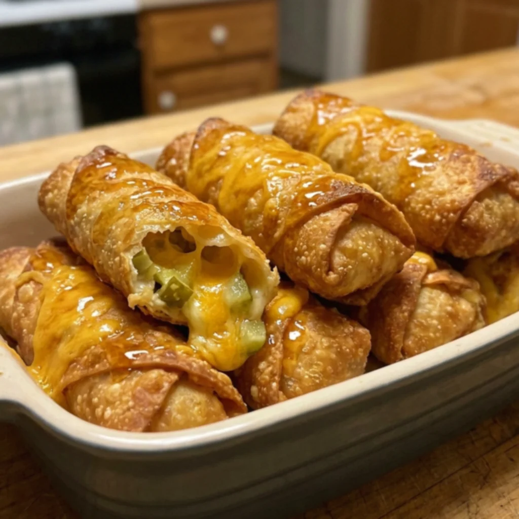 Crispy Hot Honey Cheeseburger Pickle Egg Rolls