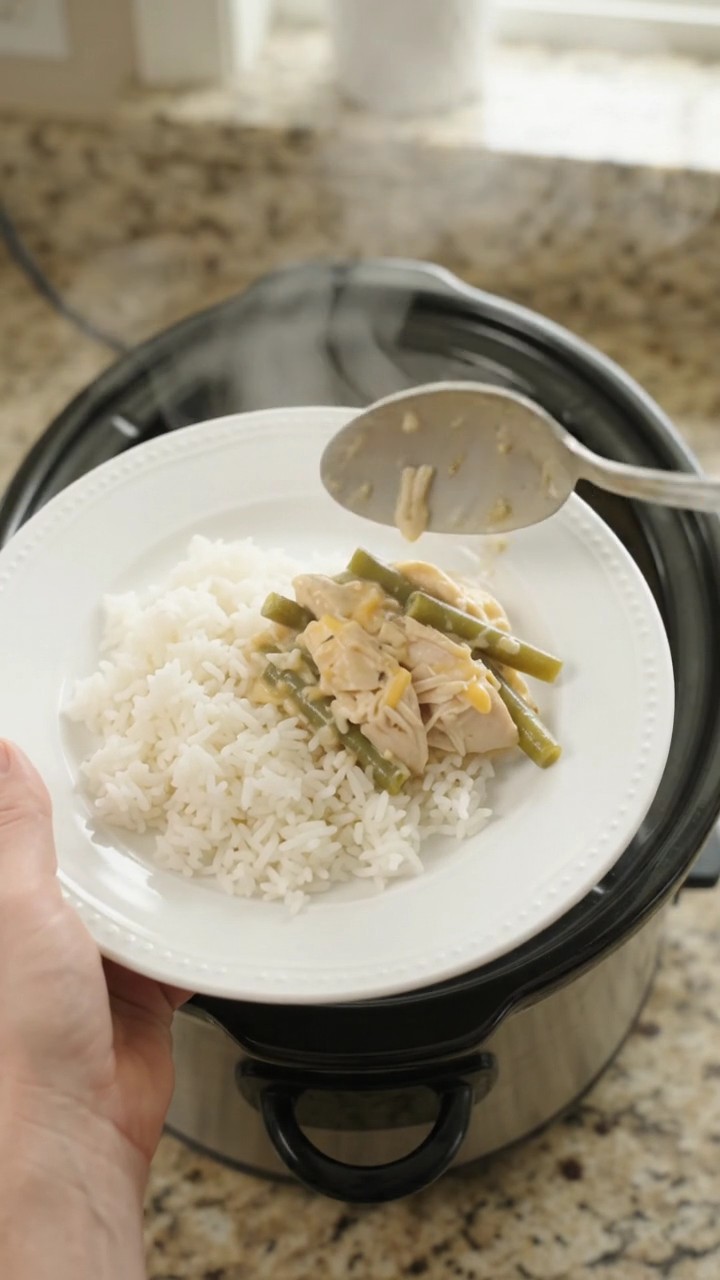 Crockpot Creamy Cheddar Green Bean Chicken