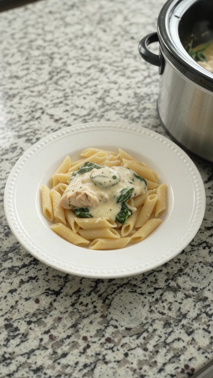 Crockpot Creamy Mozzarella Spinach Artichoke Chicken