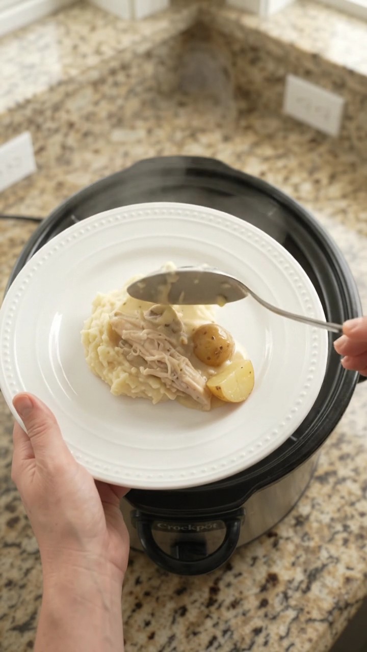 Crockpot Creamy Swiss Baby Potato Chicken
