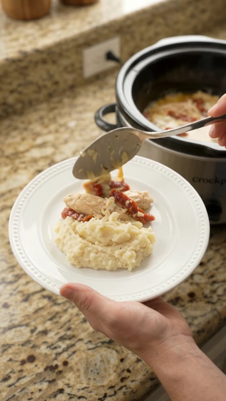Crockpot Creamy Swiss Sun-dried Tomato Chicken
