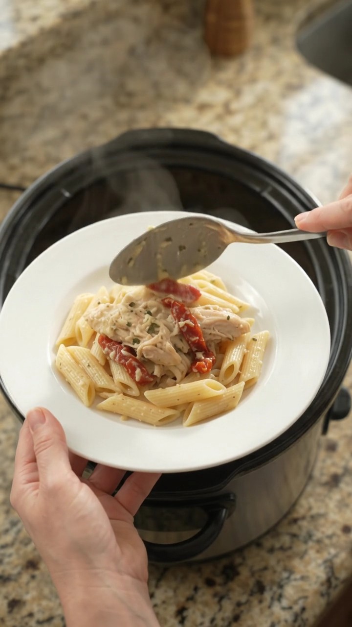 Crockpot Creamy Mozzarella Sun-dried Tomato Chicken