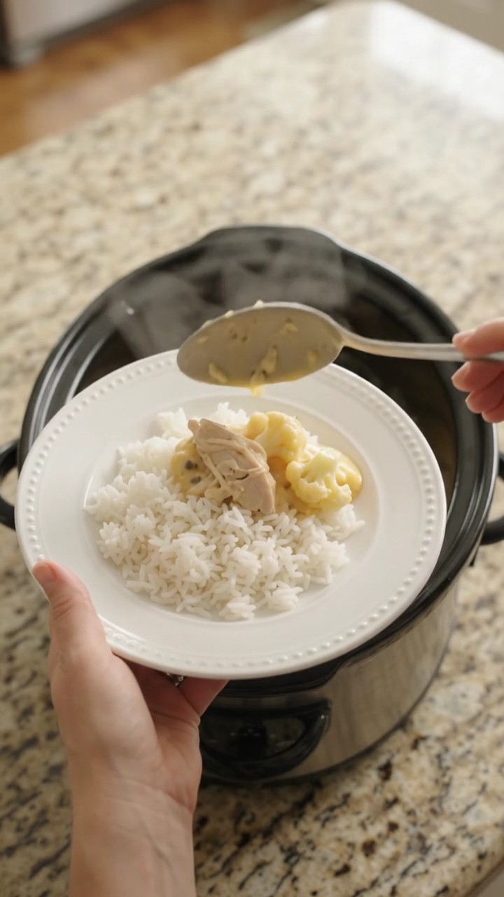 Crockpot Creamy Cheddar Cauliflower Chicken