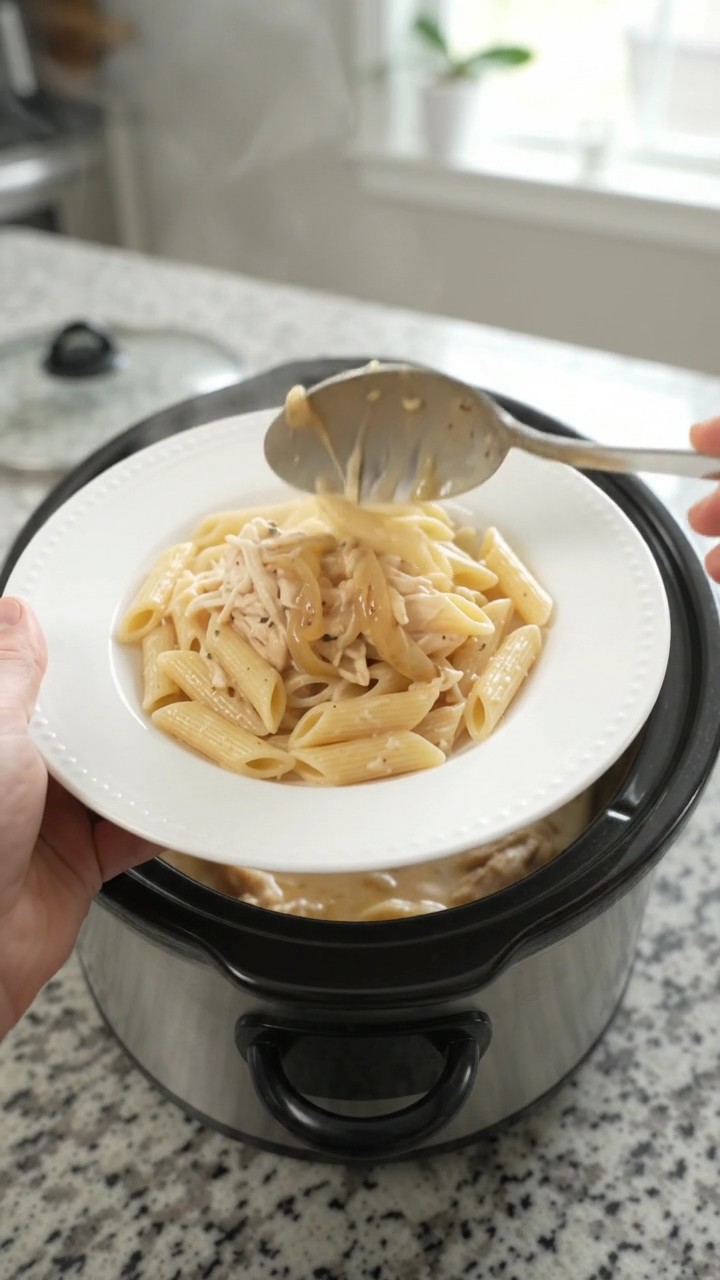 Crockpot Creamy Mozzarella French Onion Chicken