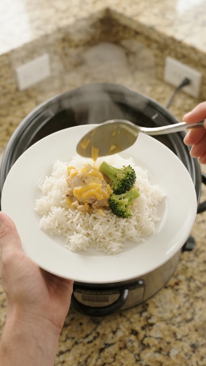 Crockpot Velvety Cheddar Broccoli Chicken Thighs