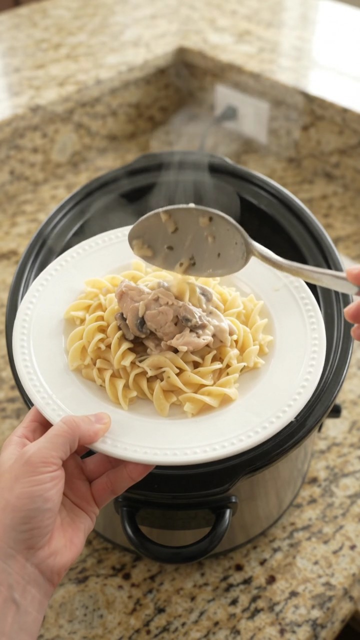Crockpot Velvety Parmesan Mushroom Chicken Thighs