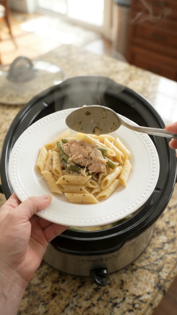 Crockpot Velvety Mozzarella Green Bean Chicken Thighs