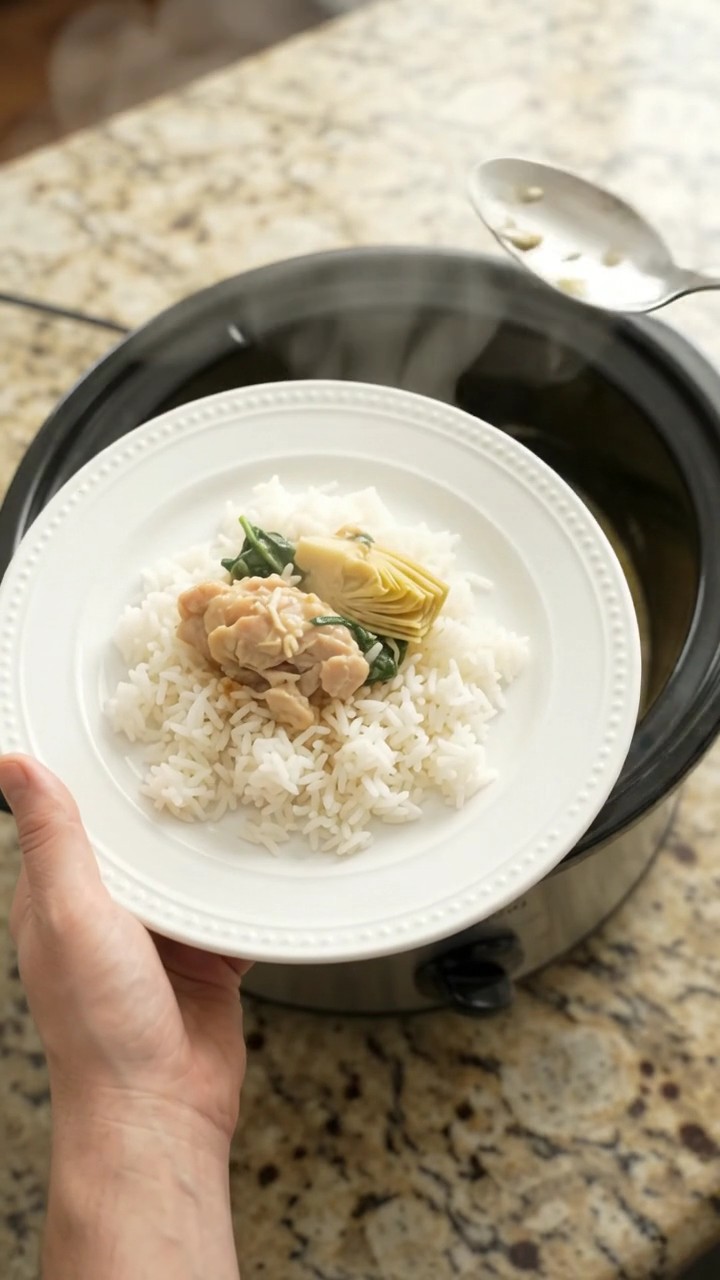 Crockpot Velvety Cheddar Spinach Artichoke Chicken Thighs