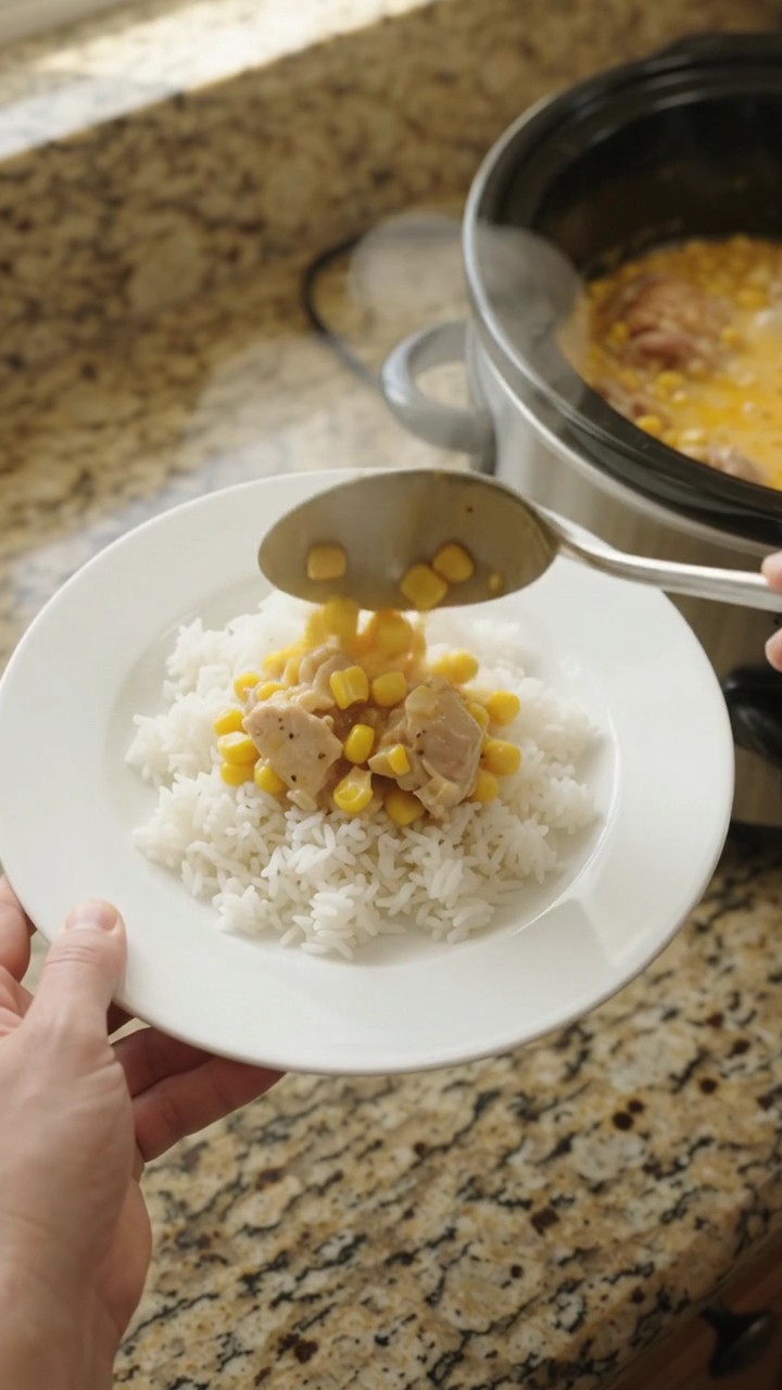 Crockpot Velvety Cheddar Sweet Corn Chicken Thighs