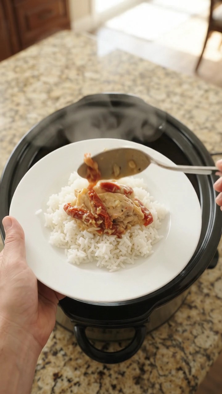Crockpot Velvety Cheddar Sun-dried Tomato Chicken Thighs