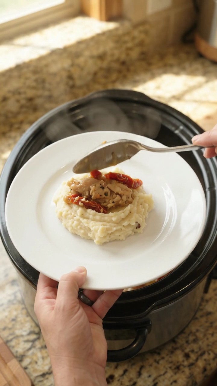 Crockpot Velvety Swiss Sun-dried Tomato Chicken Thighs