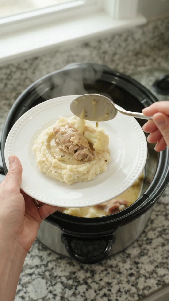 Crockpot Velvety Swiss Cauliflower Chicken Thighs