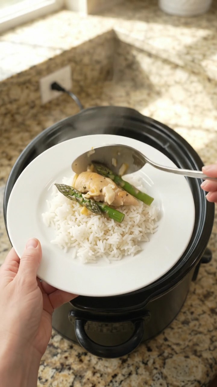 Crockpot Golden Cheddar Asparagus Chicken Tenders