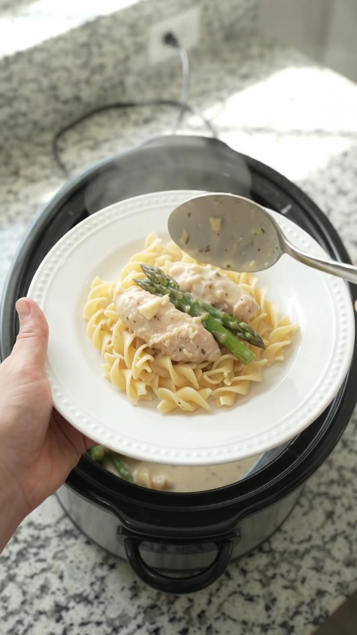 Crockpot Golden Parmesan Asparagus Chicken Tenders