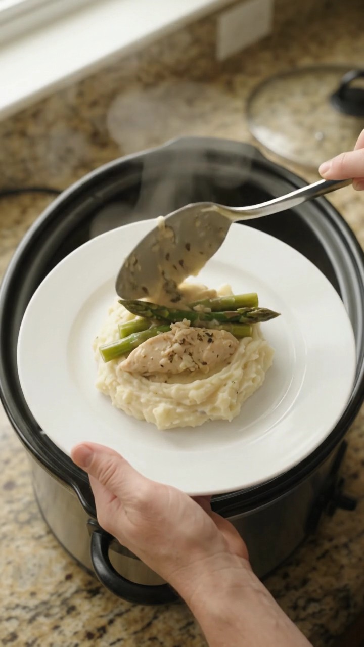 Crockpot Golden Swiss Asparagus Chicken Tenders