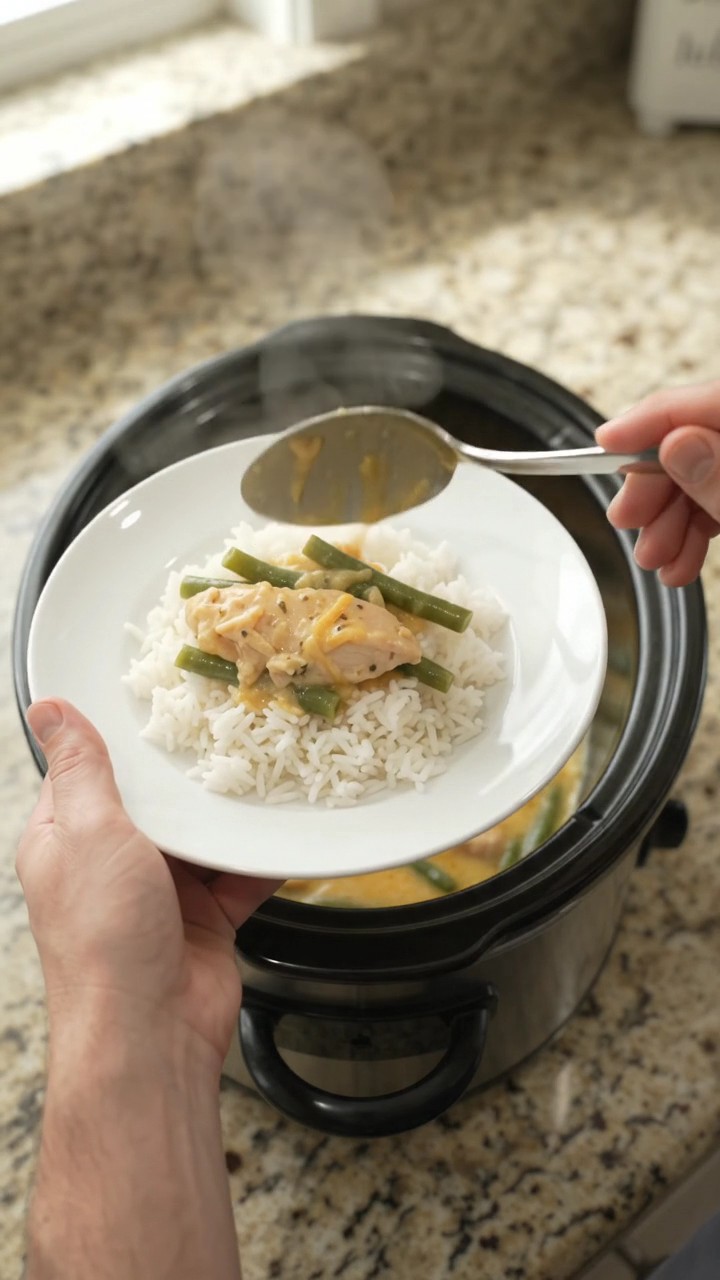 Crockpot Golden Cheddar Green Bean Chicken Tenders