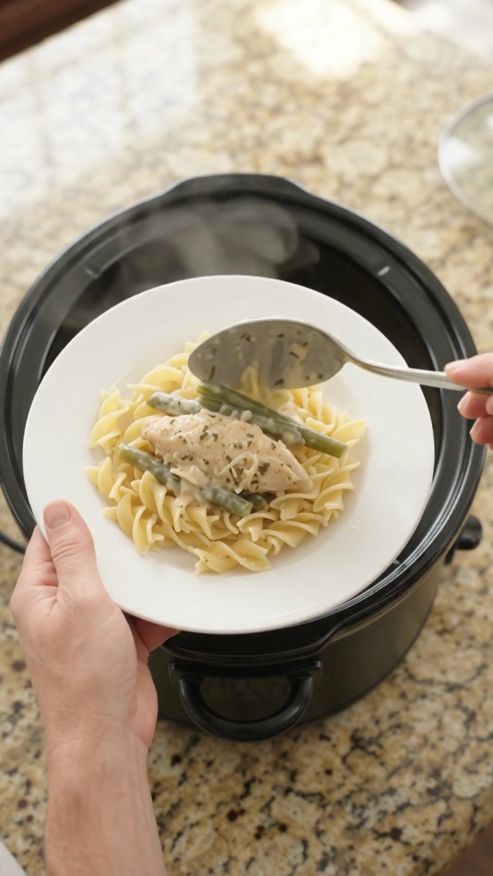 Crockpot Golden Parmesan Green Bean Chicken Tenders