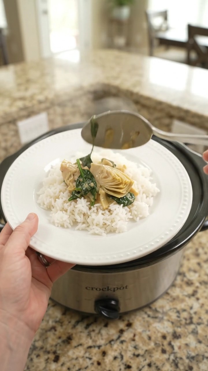 Crockpot Golden Cheddar Spinach Artichoke Chicken Tenders