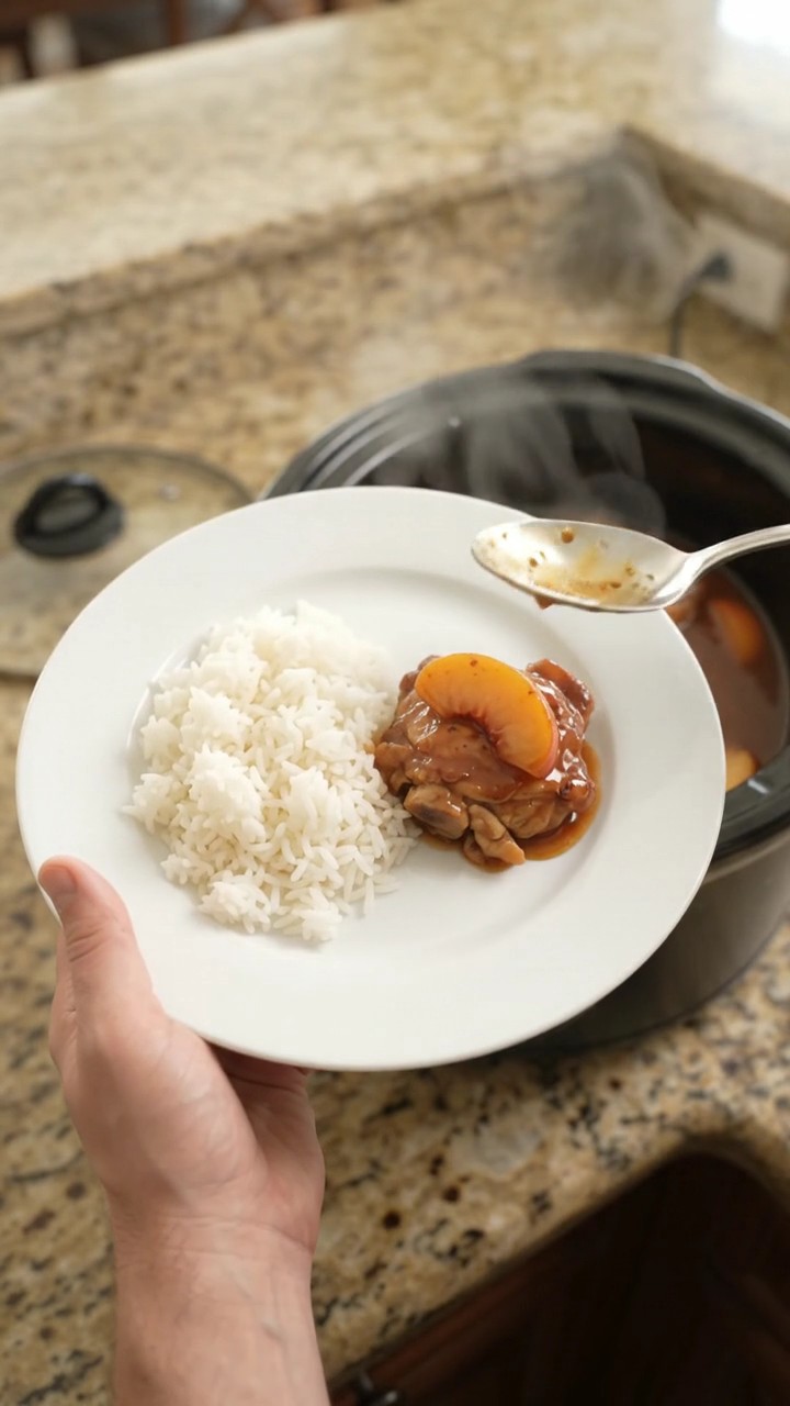 Crockpot Peach Hickory BBQ Chicken Thighs