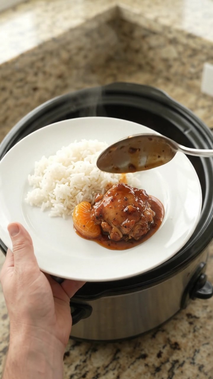 Crockpot Mandarin Hickory BBQ Chicken Thighs