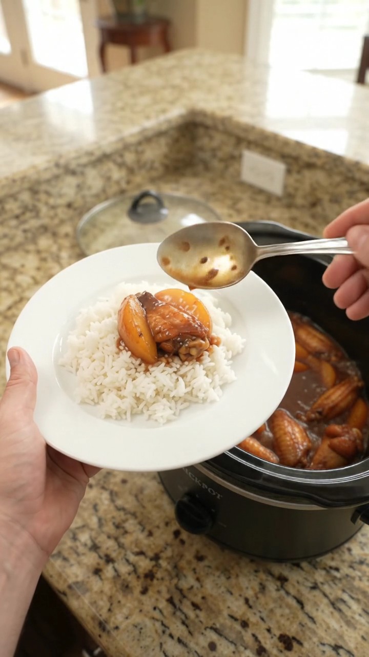 Crockpot Peach Hickory BBQ Chicken Wings