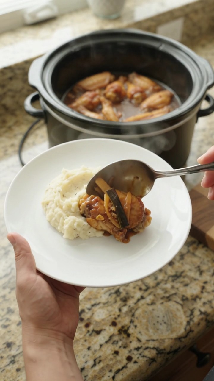 Crockpot Ginger Scallion Bourbon Glazed Chicken Wings