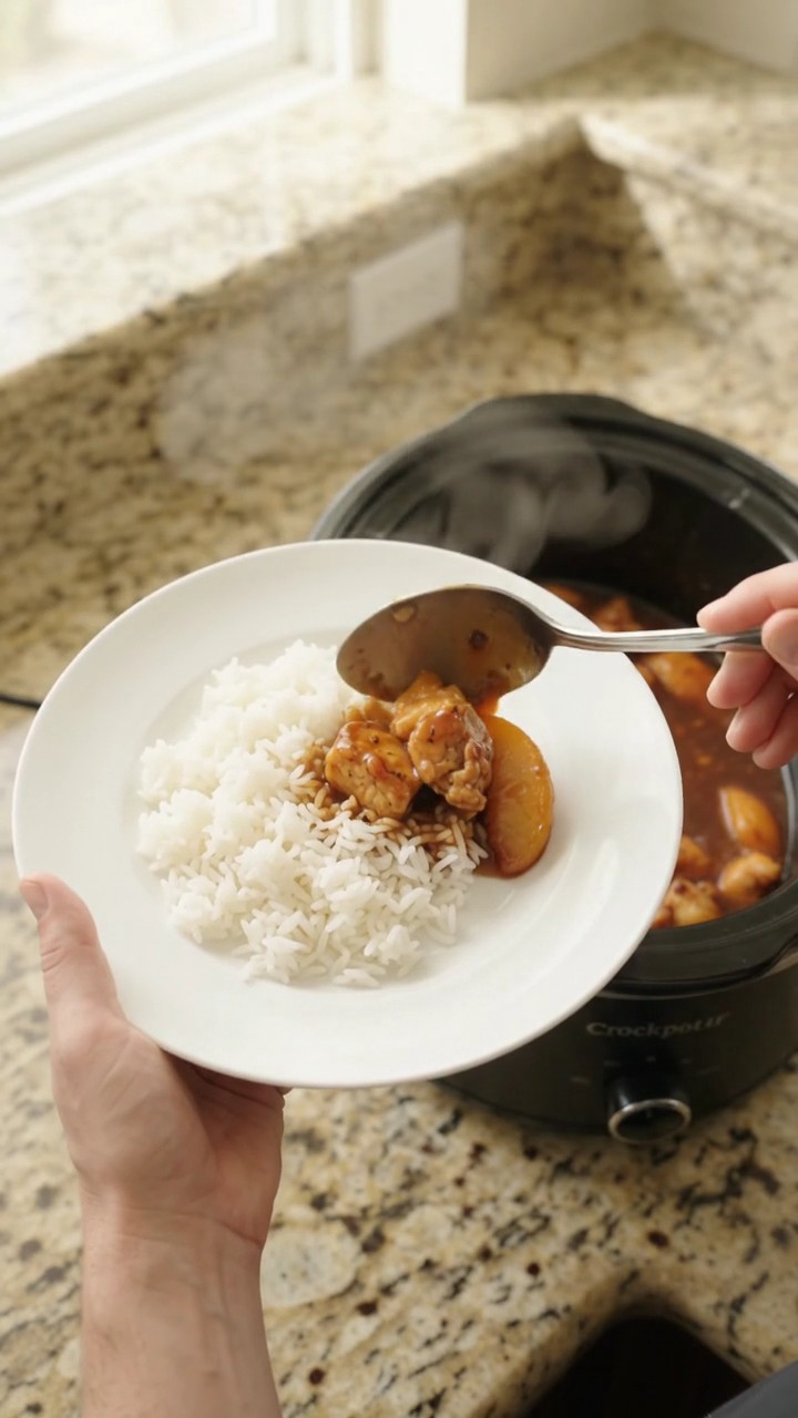 Crockpot Peach Hickory BBQ Chicken Bites