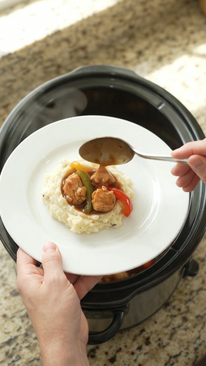 Crockpot Bell Pepper Bourbon Glazed Chicken Bites