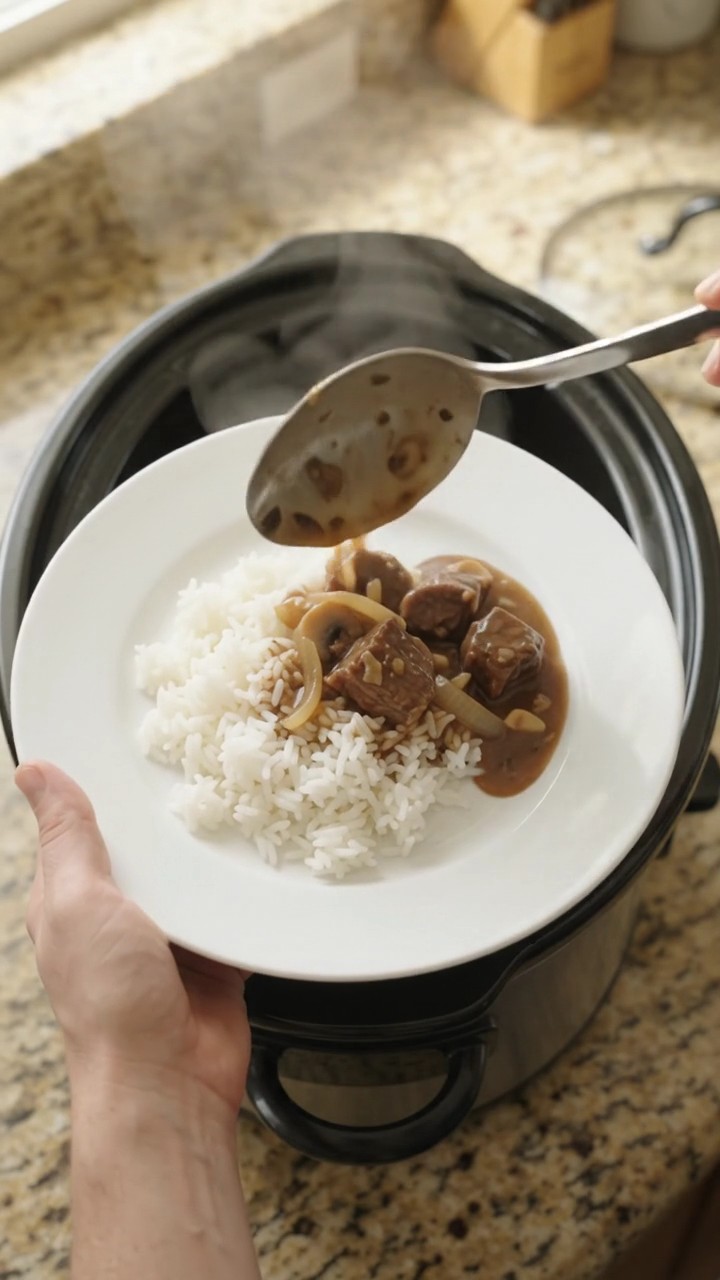 Crockpot Bourbon Gravy Mushroom Beef Bites