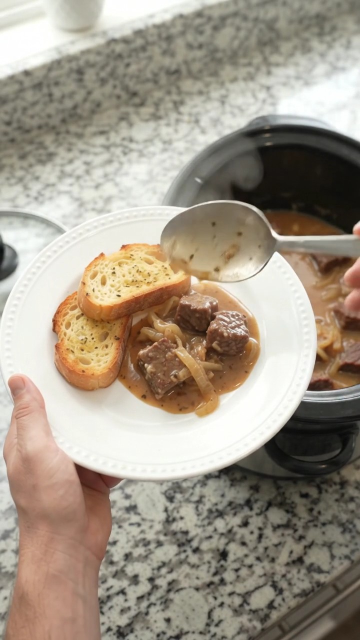 Crockpot Gruyère Cream French Onion Beef Bites