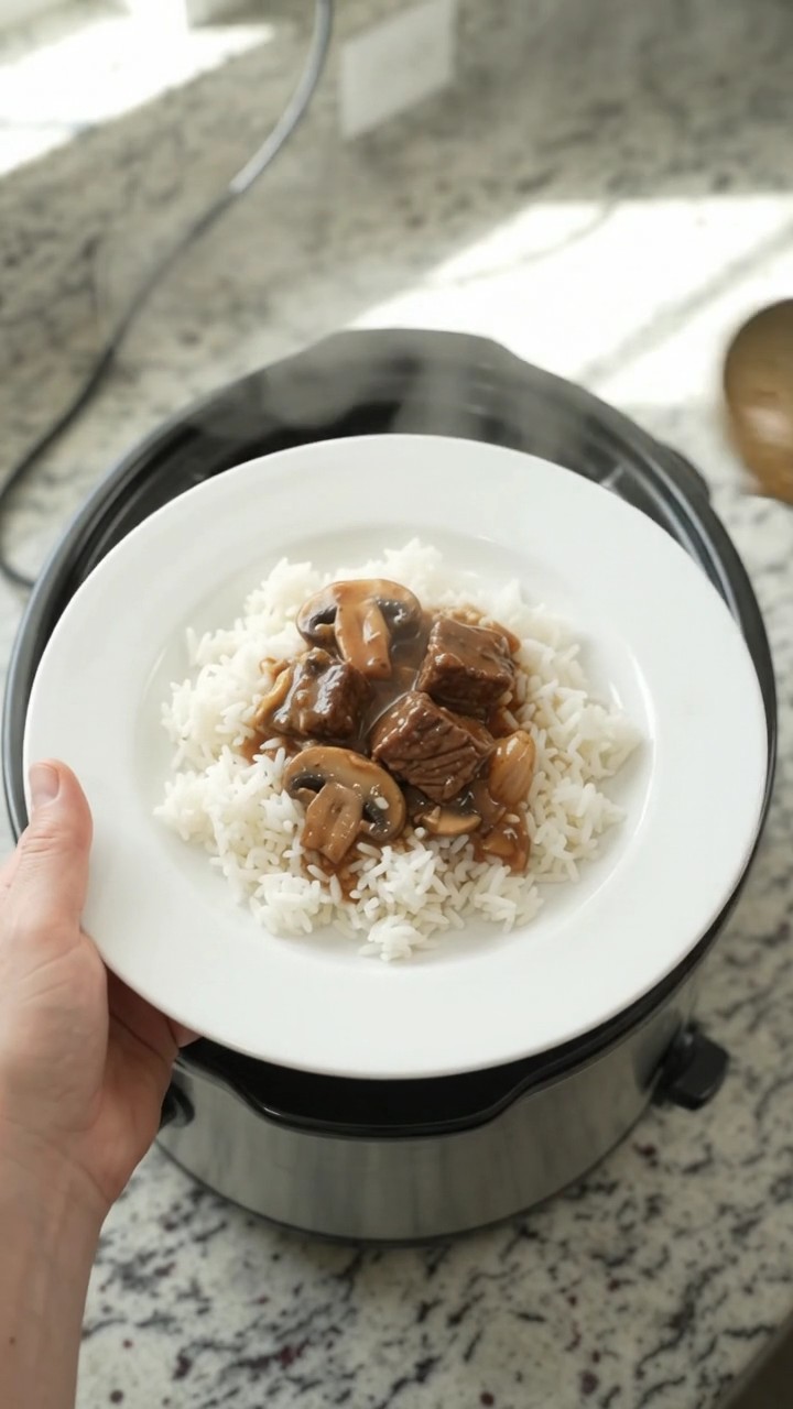 Crockpot Bourbon Gravy Portobello Beef Bites