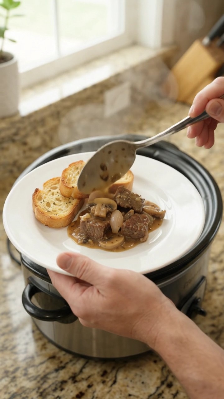 Crockpot Gruyère Cream Portobello Beef Bites