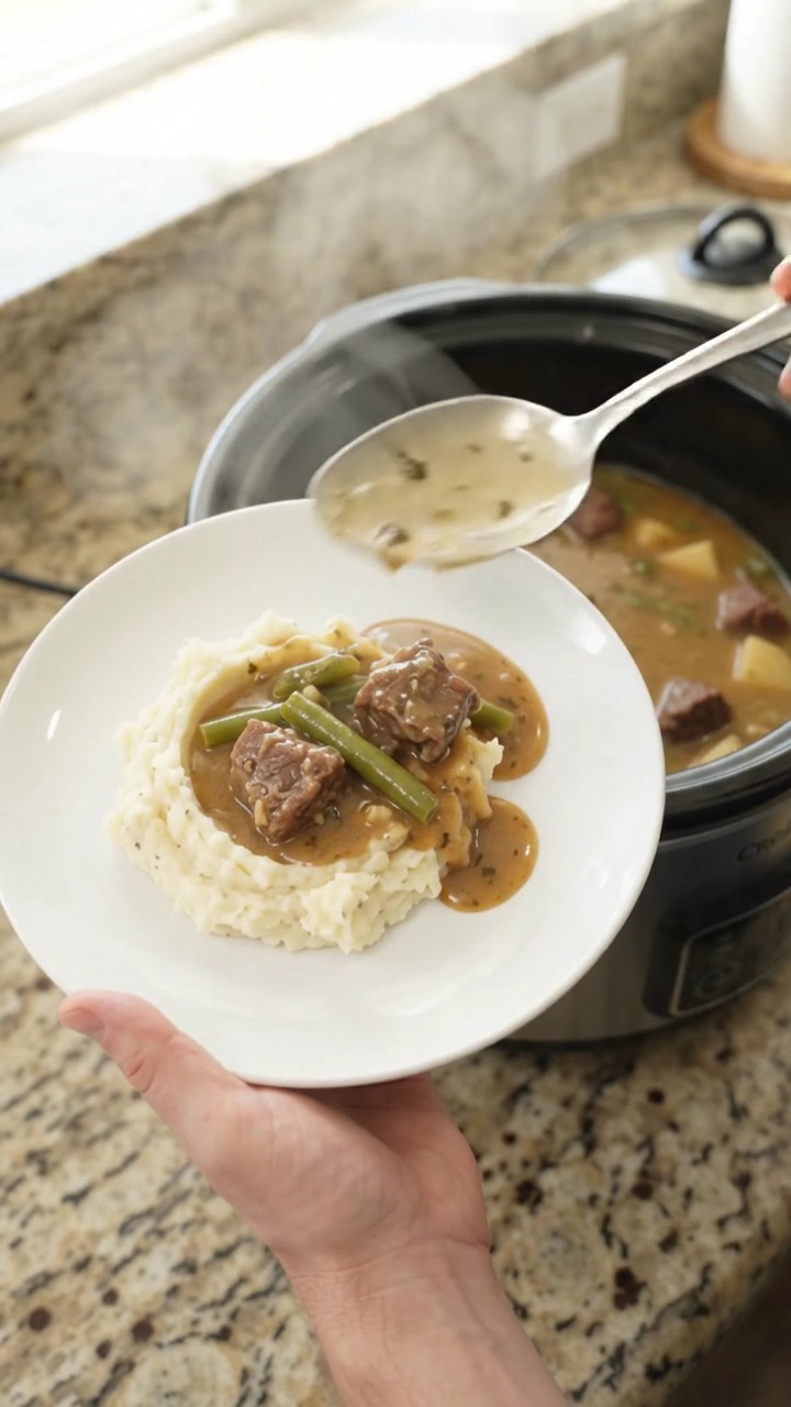 Crockpot Cowboy Butter Green Bean Beef Bites