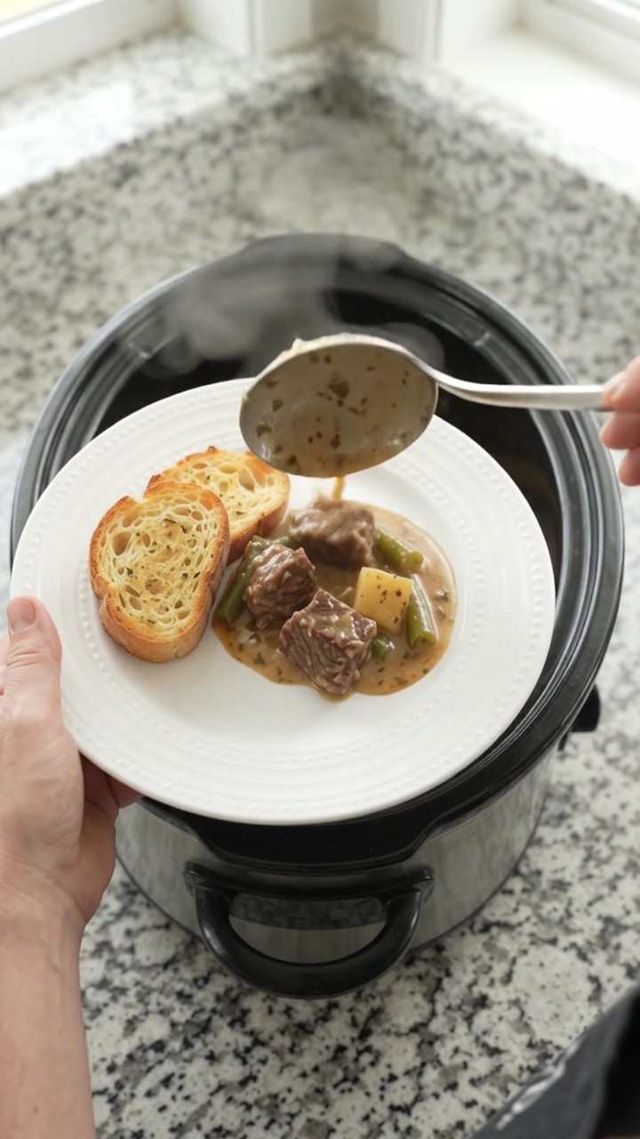 Crockpot Gruyère Cream Green Bean Beef Bites