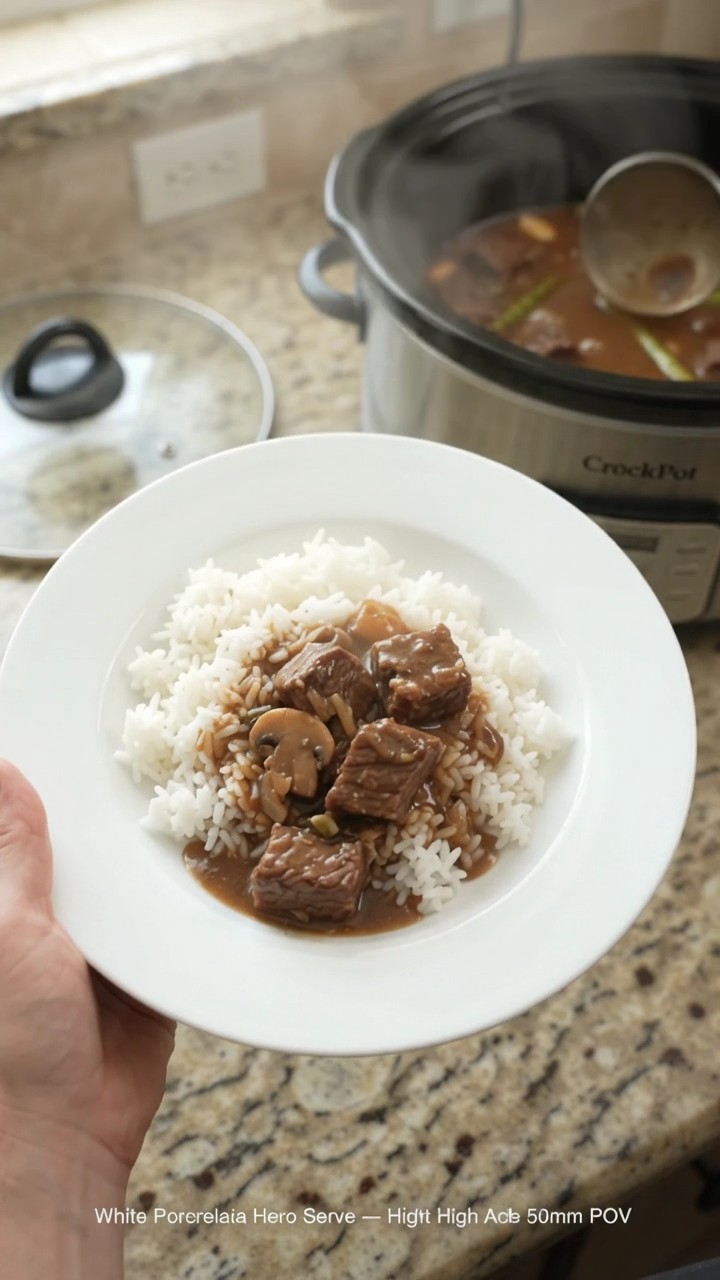 Crockpot Bourbon Gravy Asparagus Beef Bites