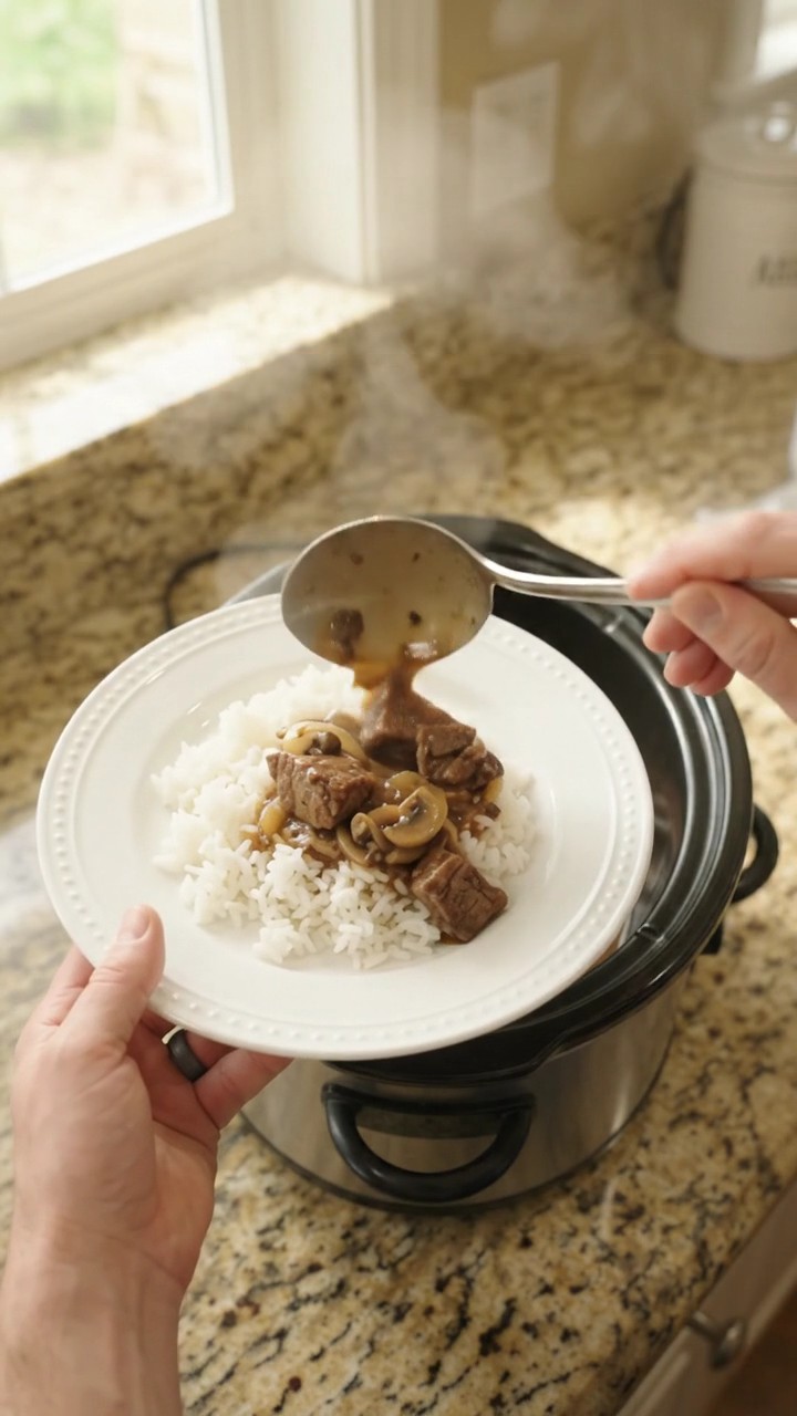 Crockpot Bourbon Gravy Mushroom Sirloin Tips