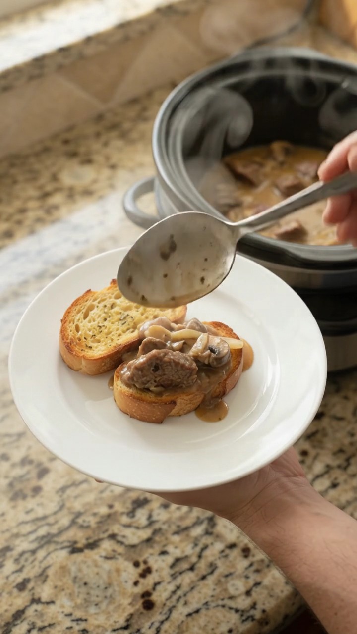 Crockpot Gruyère Cream Mushroom Sirloin Tips