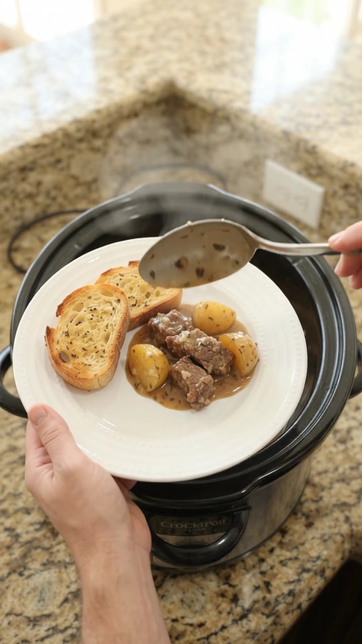 Crockpot Gruyère Cream Garlic Potato Sirloin Tips