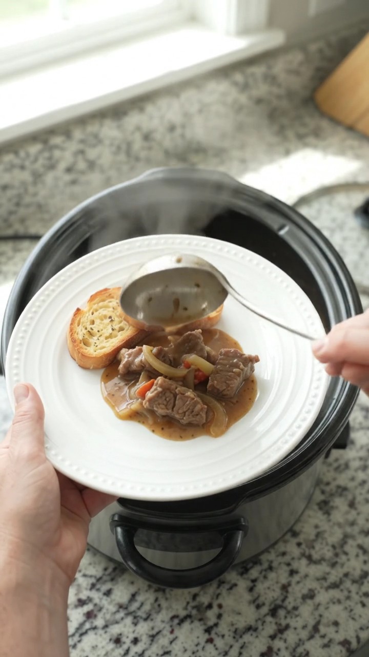 Crockpot Gruyère Cream French Onion Sirloin Tips