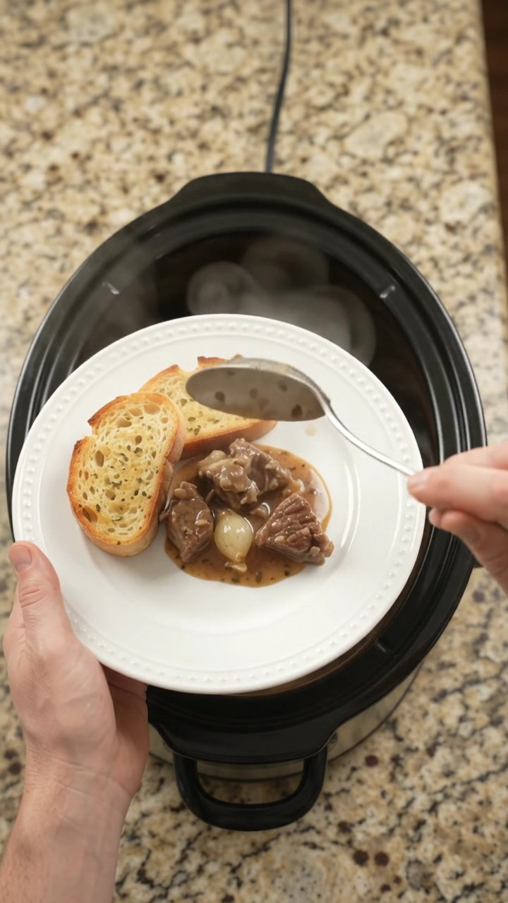 Crockpot Gruyère Cream Pearl Onion Sirloin Tips