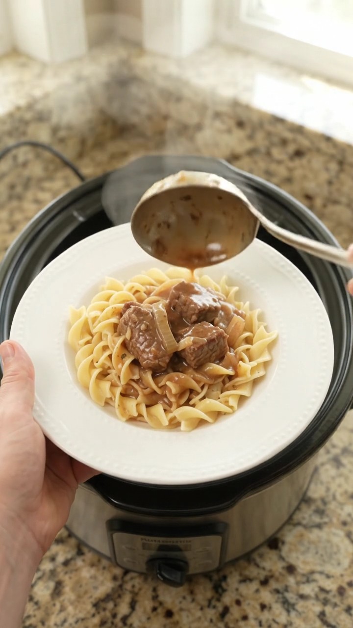 Crockpot Sour Cream French Onion Ribeye Bites