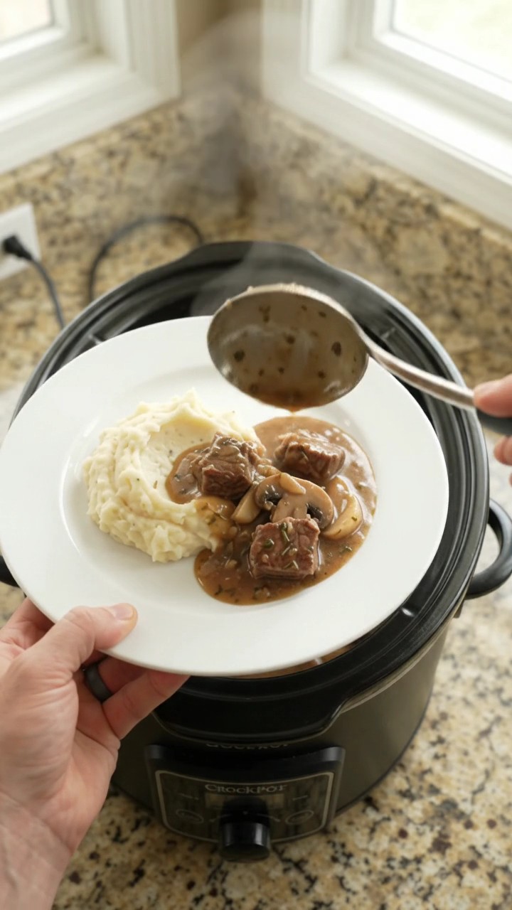 Crockpot Cowboy Butter Portobello Ribeye Bites